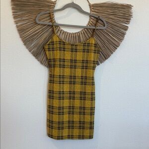 Chic Yellow Plaid Mini Dress